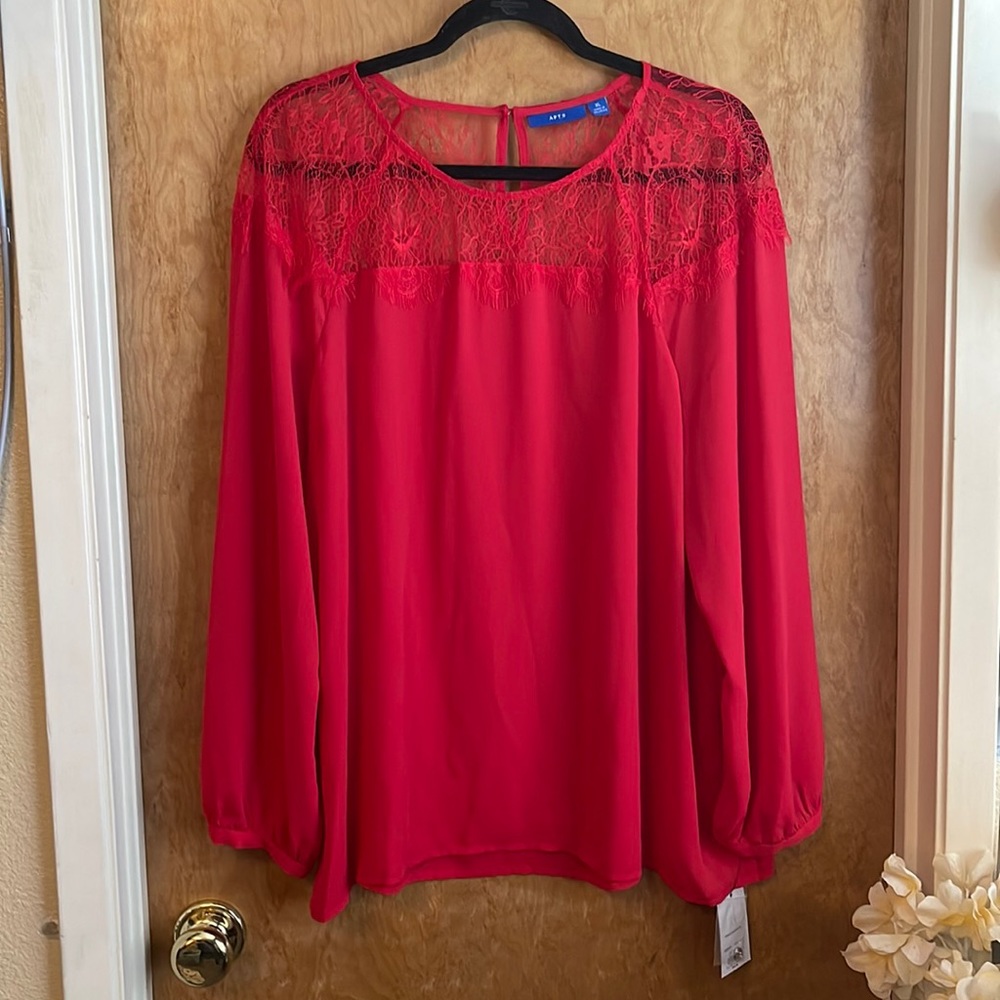 APT 9 flowy red blouse event work date night top holiday Christmas size XL NWT
